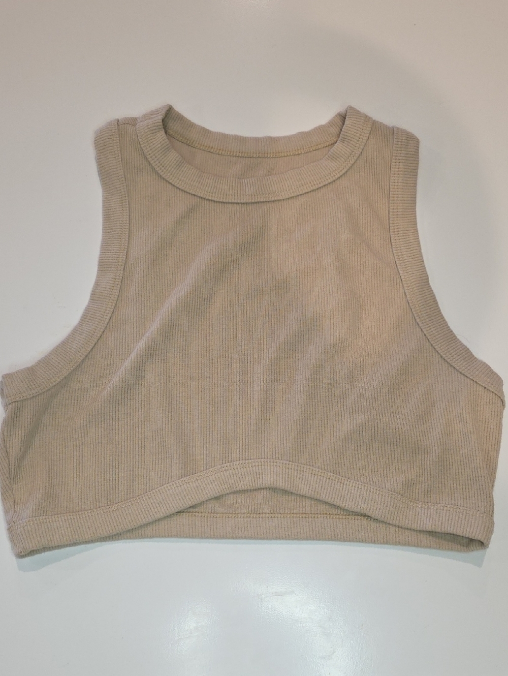 Beige Ribbed Crop Tank Top - Women